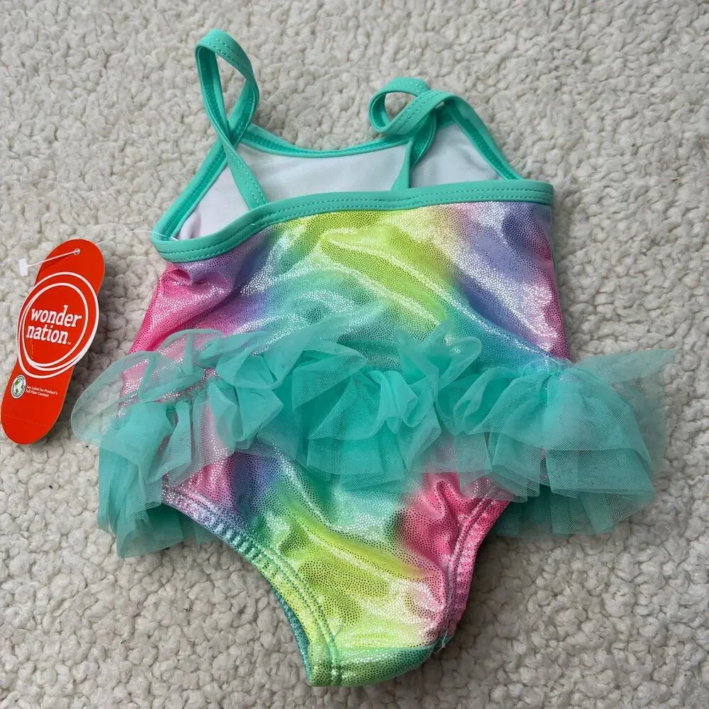 Wonder Nation Shimmer Colorful 3-6 Months Swimsuit - Picture 4 of 7